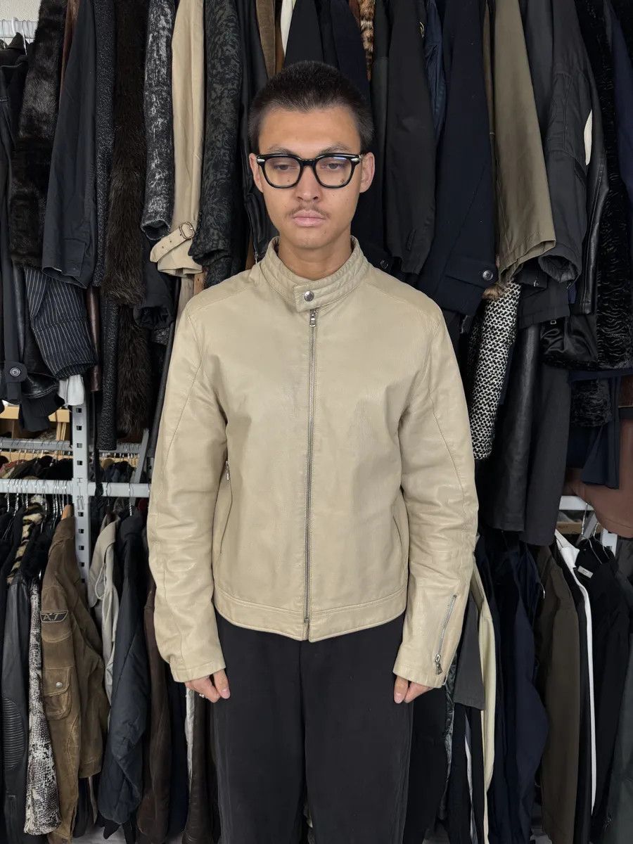 Prada SS2000 Prada Beige Padded Biker Leather Jacket Size US L / EU 52-54 / 3 - 4 Thumbnail