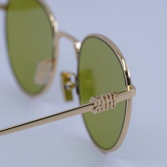 Miu Miu Miu Miu MU55ZS 5AK07O Sunglasses Gold Round Frame Size ONE SIZE - 5 Thumbnail