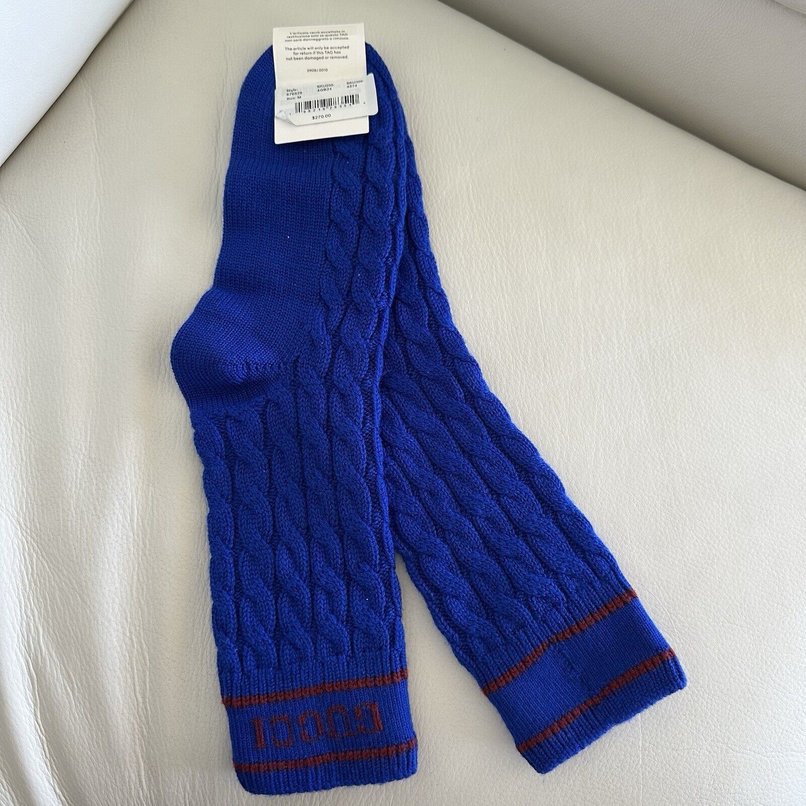 Gucci NWT GUCCI CABLE KNIT SOCKS BLUE RED Ankle SZ M Size ONE SIZE - 6 Thumbnail