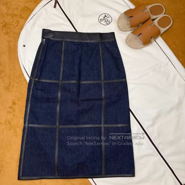 Hermes Hermes Blue Denim and Leather Mixed Skirt Size 24" / US 00 / IT 34 - 2 Thumbnail