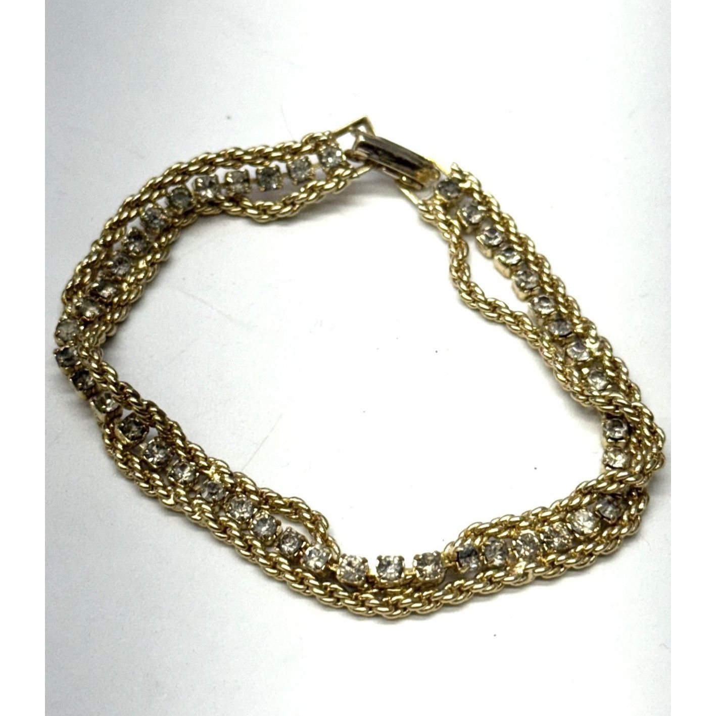 Vintage Vintage rhinestone gold tone chain bracelet Size ONE SIZE - 1 Thumbnail