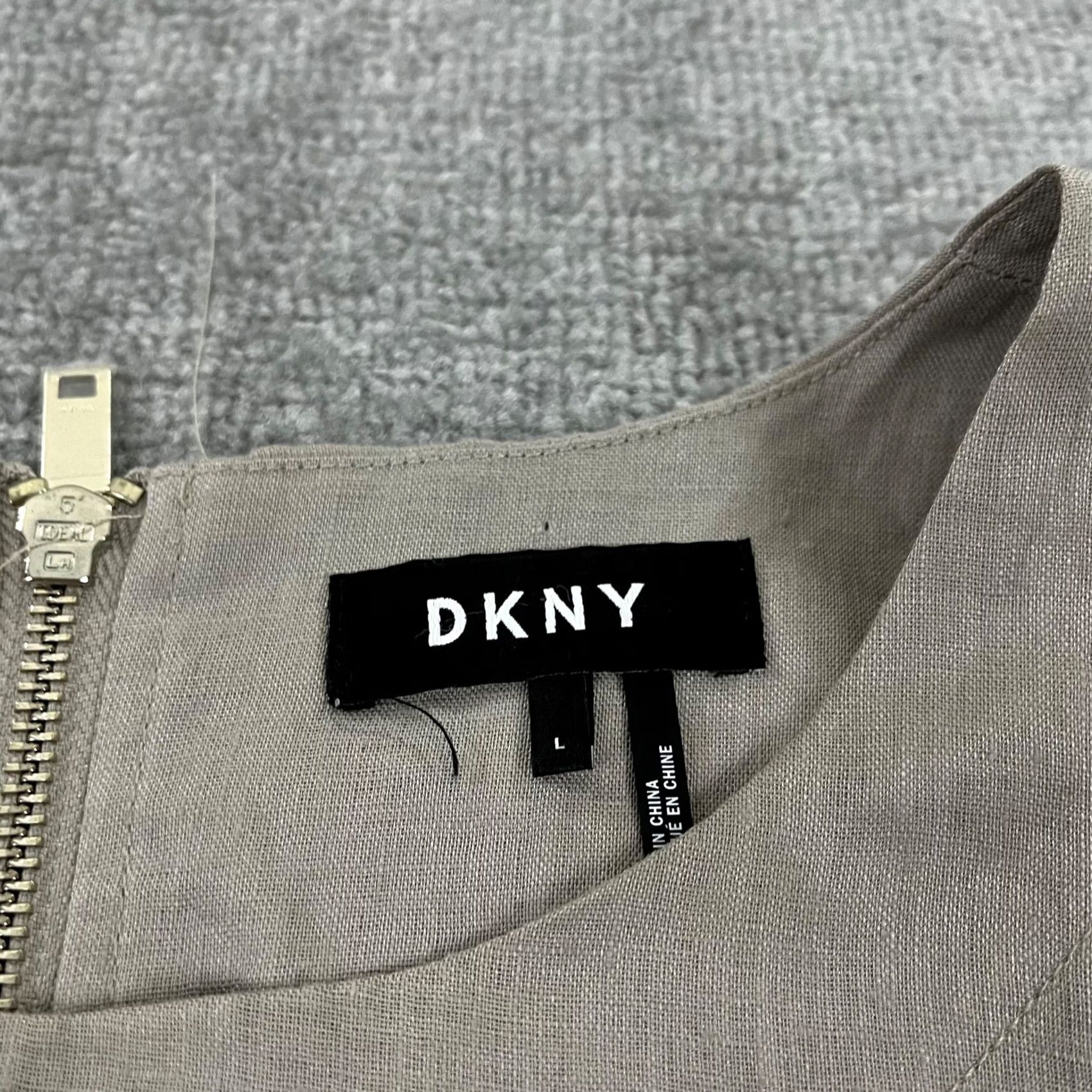 DKNY DKNY Top Womens Large Brown 100% Linen Lagenlook Asymmetrical Back Zip Shirt N/A Size L / US 10 / IT 46 - 3 Thumbnail