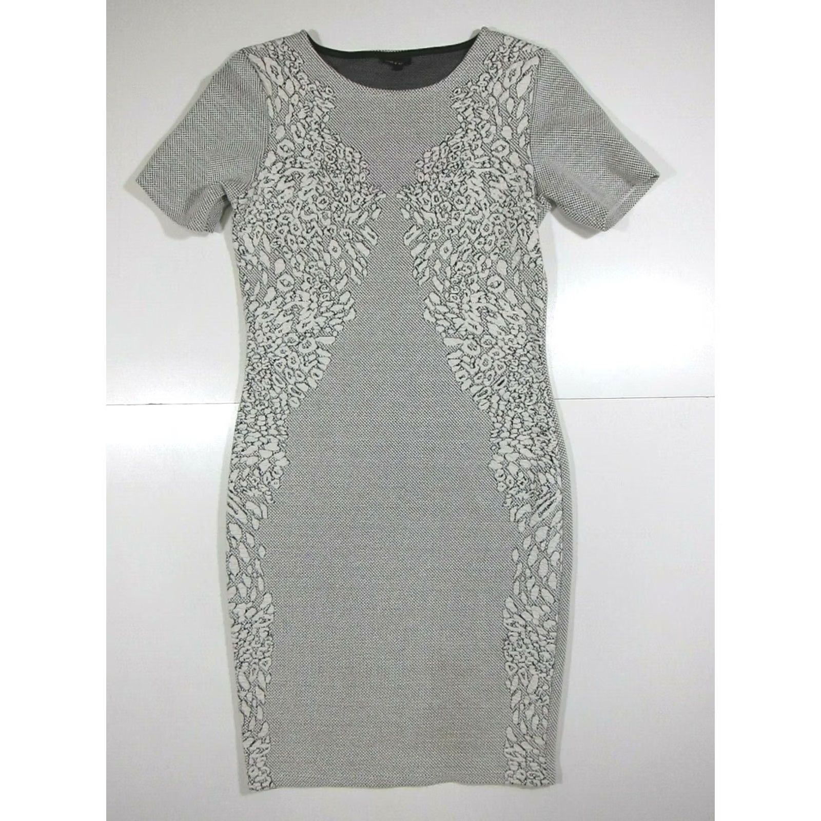 River Island River Island White Black Embroidered Short Sleeve Fitted Bodycon Dress Women 6 UK 10 US 6 Size 28" / US 6 / IT 42 - 2 Thumbnail