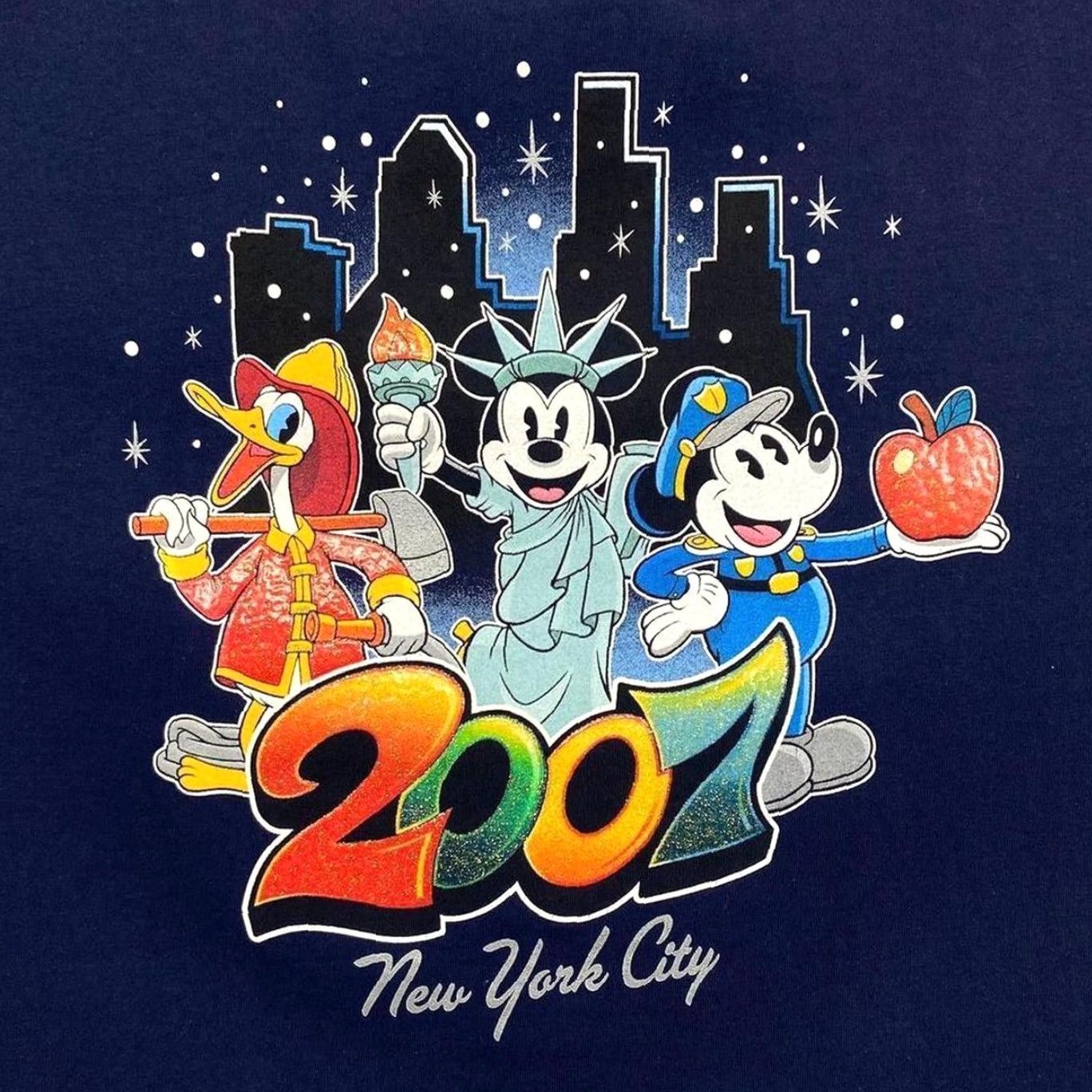 Disney VINTAGE World Of Disney (2007) New York City Mickey Mouse Souvenir Navy Blue T-Shirt XL Size US XL / EU 56 / 4 - 3 Thumbnail