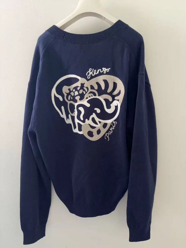 Kenzo KENZO Logo V-neck single rowed long sleeve knit sweater Size US S / EU 44-46 / 1 - 3 Thumbnail