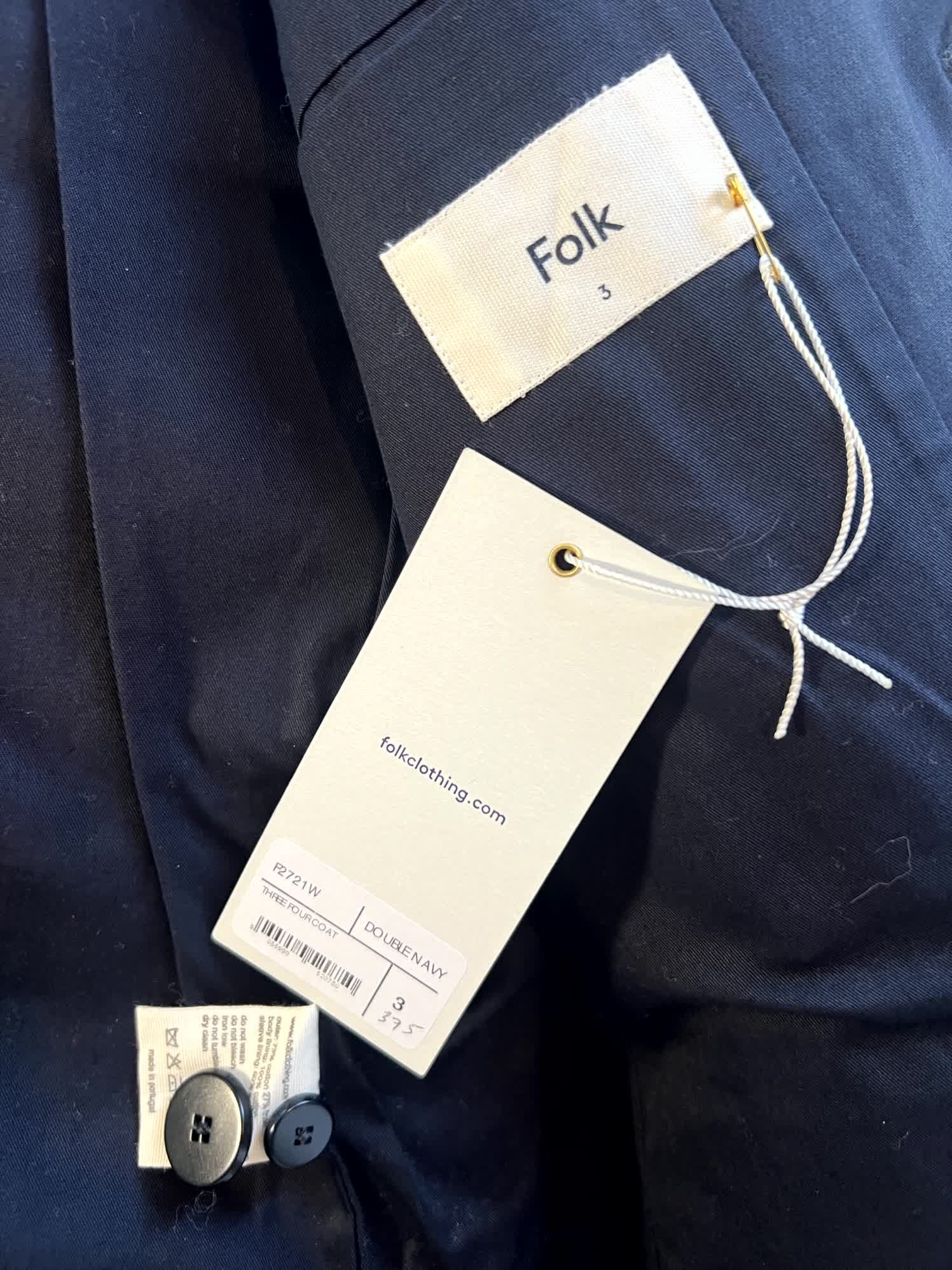 Folk Folk Double Navy Three Four Coat / Blazer / Jacket Size 36R - 3 Thumbnail