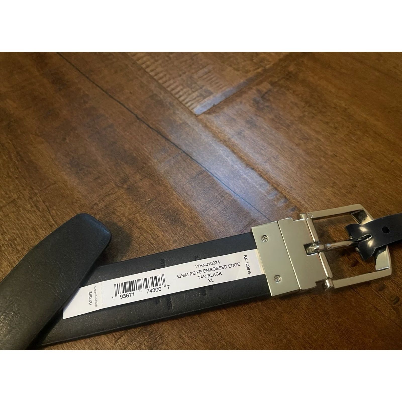 Cole Haan Cole Haan Belt 32mm Reversible Tan/Black Embossed Edge - Men's XL Brown Black Leather Dress Belt, Reversible Buckle, New! Size ONE SIZE - 4 Thumbnail