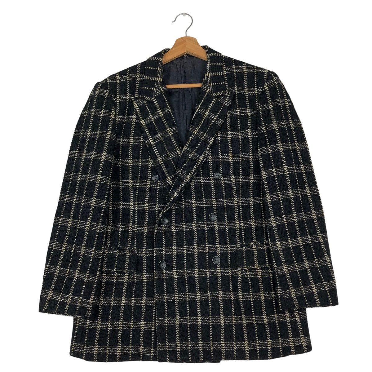Y's Yohji Yamamoto 1980s black wool double breasted fabric ribbon blazer - sz M