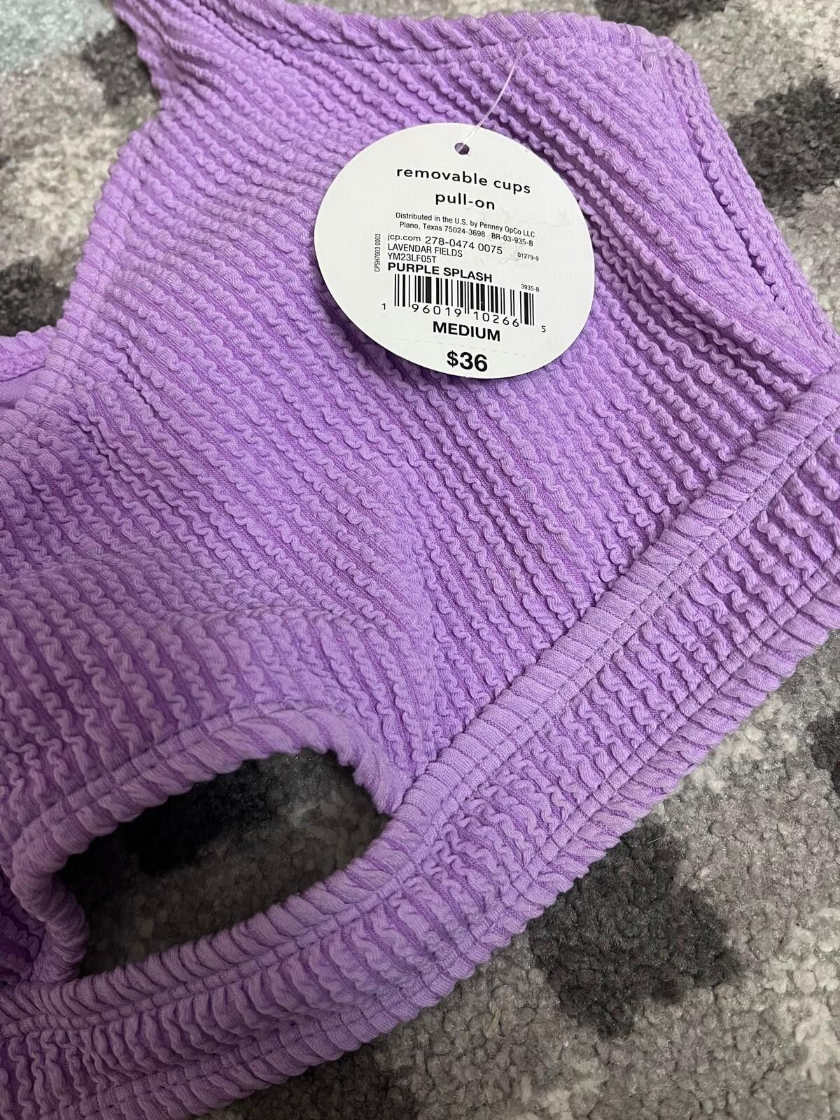 Decree NWT Purple Splash Size Medium Textured Bikini Top Decree Size ONE SIZE - 2 Thumbnail