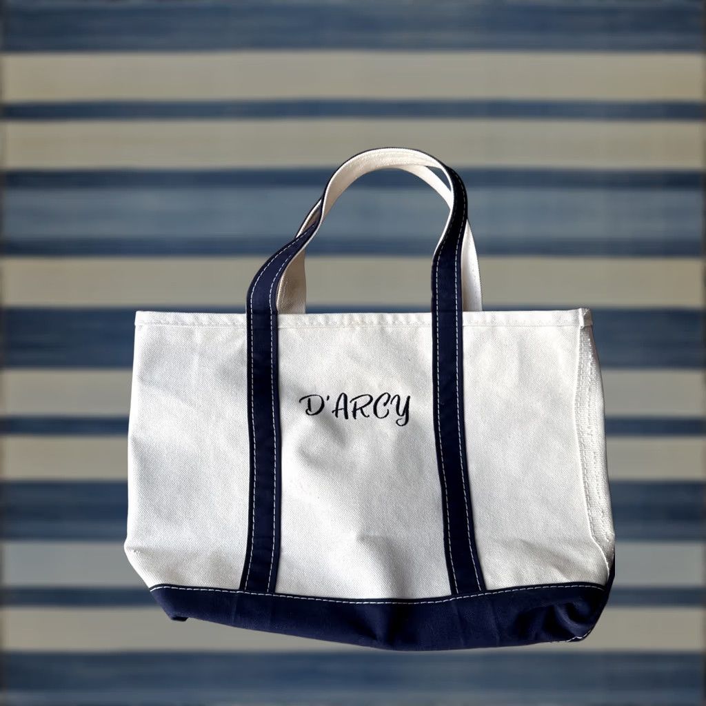 Vintage VINTAGE LL Bean Boat & Tote Canvas Bag 18x12 White/blue 90s Tote Unisex Adults Medium 18x12 Navy Blue Bag Width: 18 in Handled Cotton Mens/Womens Size ONE SIZE - 1 Thumbnail