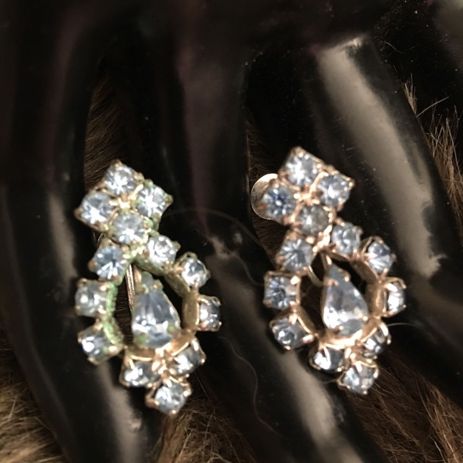 Vintage Vintage blue rhinestone screw back clip earrings Size ONE SIZE - 3 Thumbnail