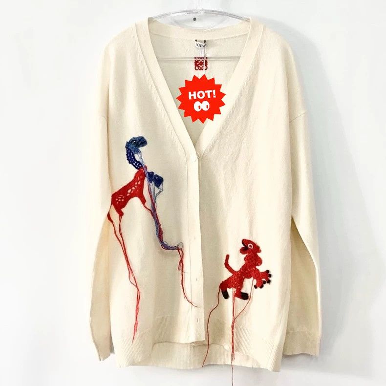 Loewe Loewe Logo embroidered wool knit cardigan Size M / US 6-8 / IT 42-44 - 1 Thumbnail