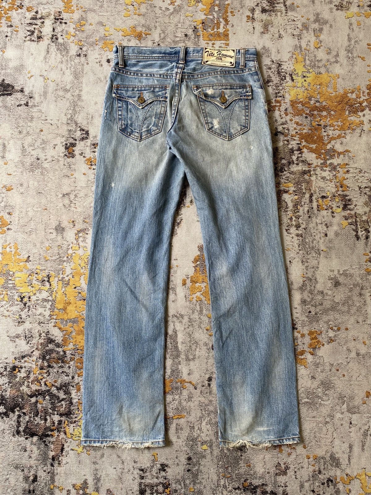 Tete Homme Tete Homme Issey Miyake Faded Blue Studded Distressed Denim Size US 31 - 2 Thumbnail