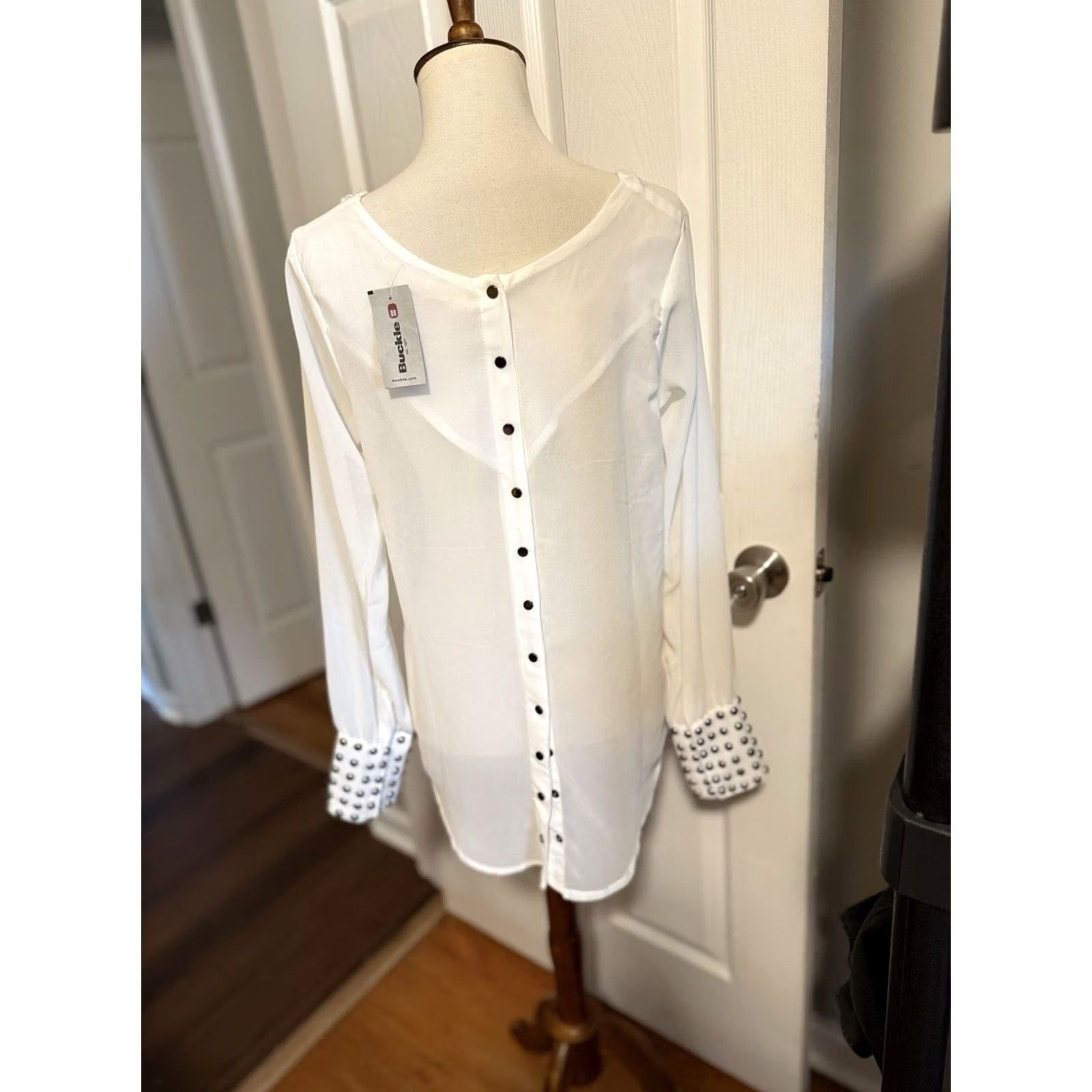 Vintage Double Zero White Lace Blouse Studded Sleeves S Womens Blouse Size S / US 4 / IT 40 - 3 Thumbnail