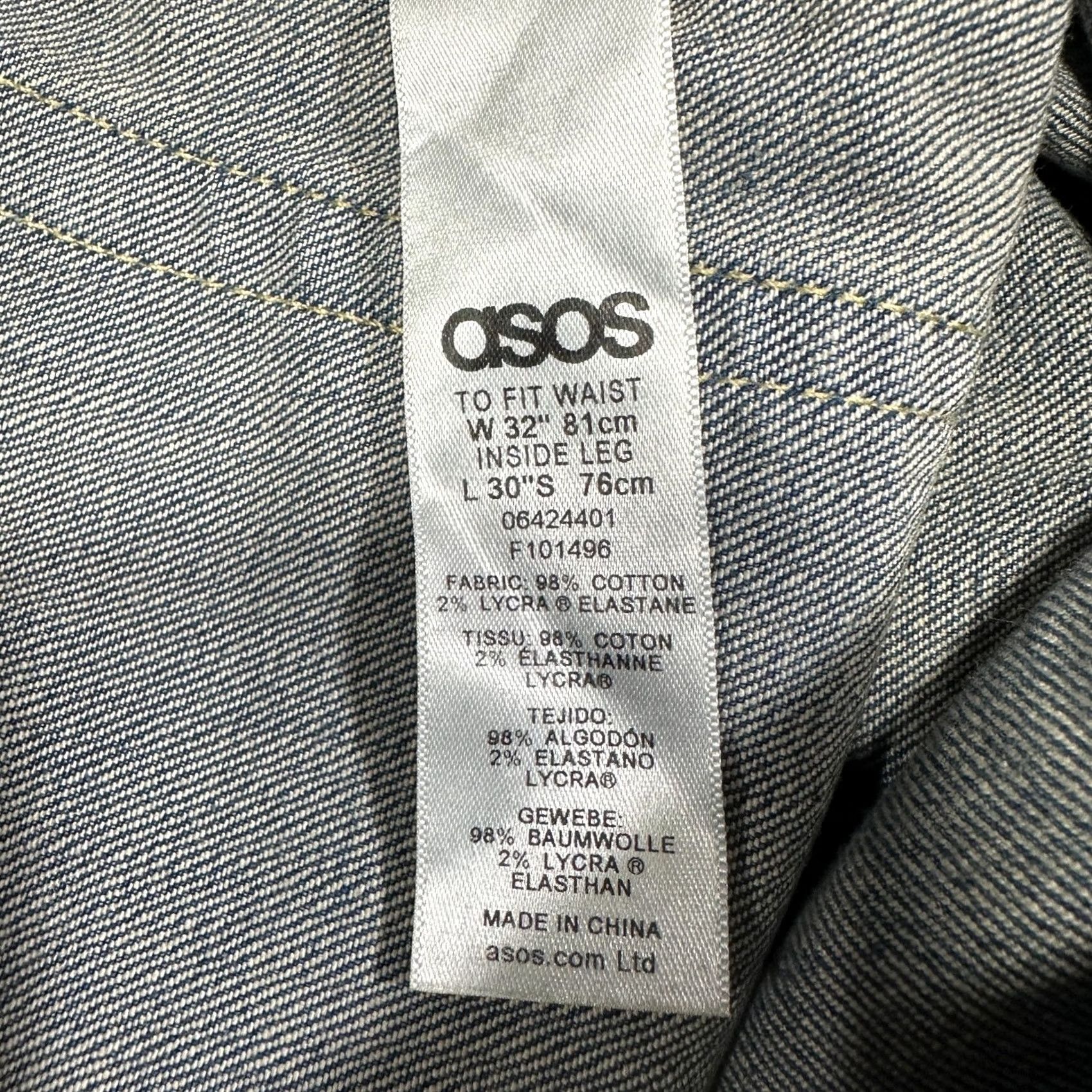 Asos ASOS Jeans Mens 32 X 31 Light Blue Wash Cotton Stretch Straight Leg Pockets 5-Pocket Design Denim Size US 32 / EU 48 - 6 Thumbnail