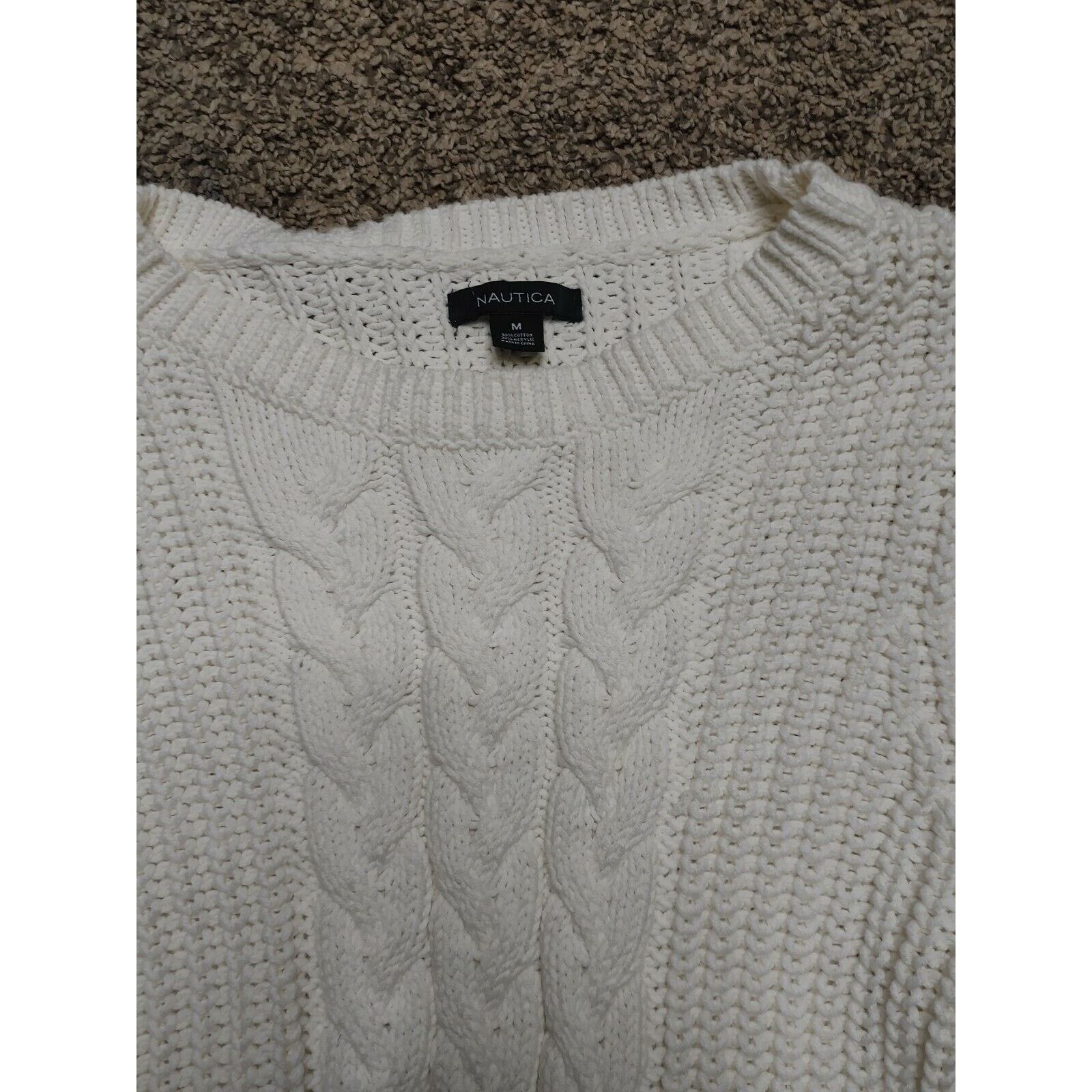 Nautica Nautica Medium Cable Knit Sweater Cream White Long Sleeve Size M / US 6-8 / IT 42-44 - 2 Thumbnail