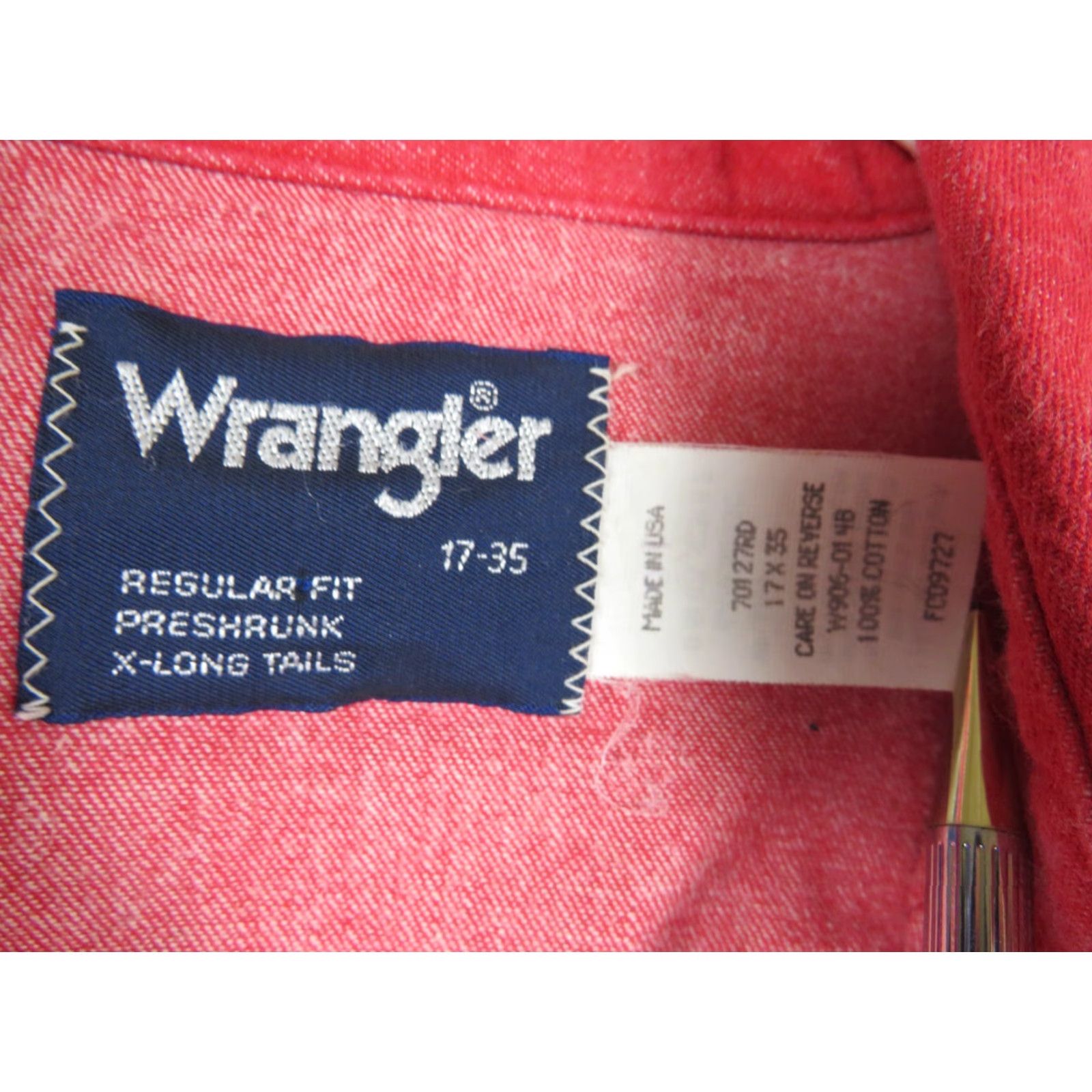 Wrangler Wrangler Shirt Mens 17-35 Red Brushpopper Pearl Snap Long Sleeve Western Rodeo Shirt Mens Regular Red Cotton Canvas Size US XL / EU 56 / 4 - 5 Thumbnail