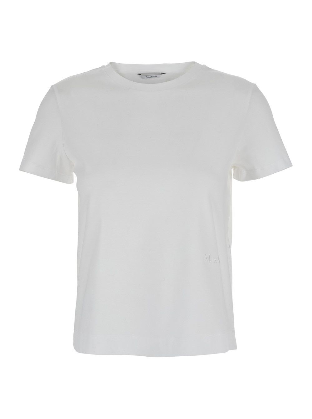Max Mara 'Nerina' White Crewneck T-Shirt with Tonal Logo Lettering on the Front in Cotton Woman Size XS / US 0-2 / IT 36-38 - 1 Thumbnail
