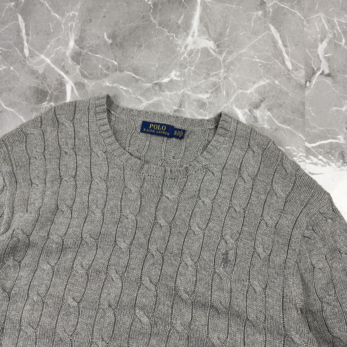Polo Ralph Lauren Original Polo Ralph Lauren Cable Knit Gray Cotton Sweater Size US XL / EU 56 / 4 - 2 Thumbnail