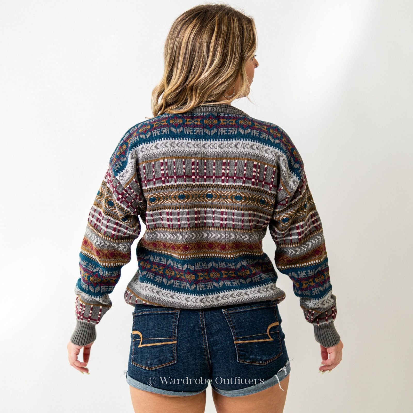 Vintage Chunky Vintage 90s Aztec Multi Striped Sweater Woods & Gray Size L / US 10 / IT 46 - 5 Thumbnail