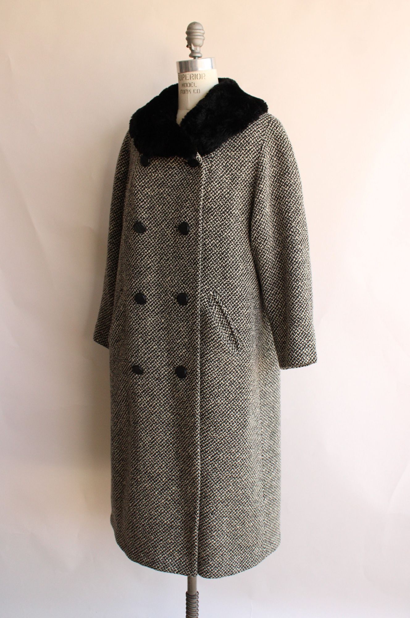 Bergdorf Goodman Vintage 1950s Coat, Bergdorf Goodman Black and White Tweed W Size L / US 10 / IT 46 - 4 Thumbnail