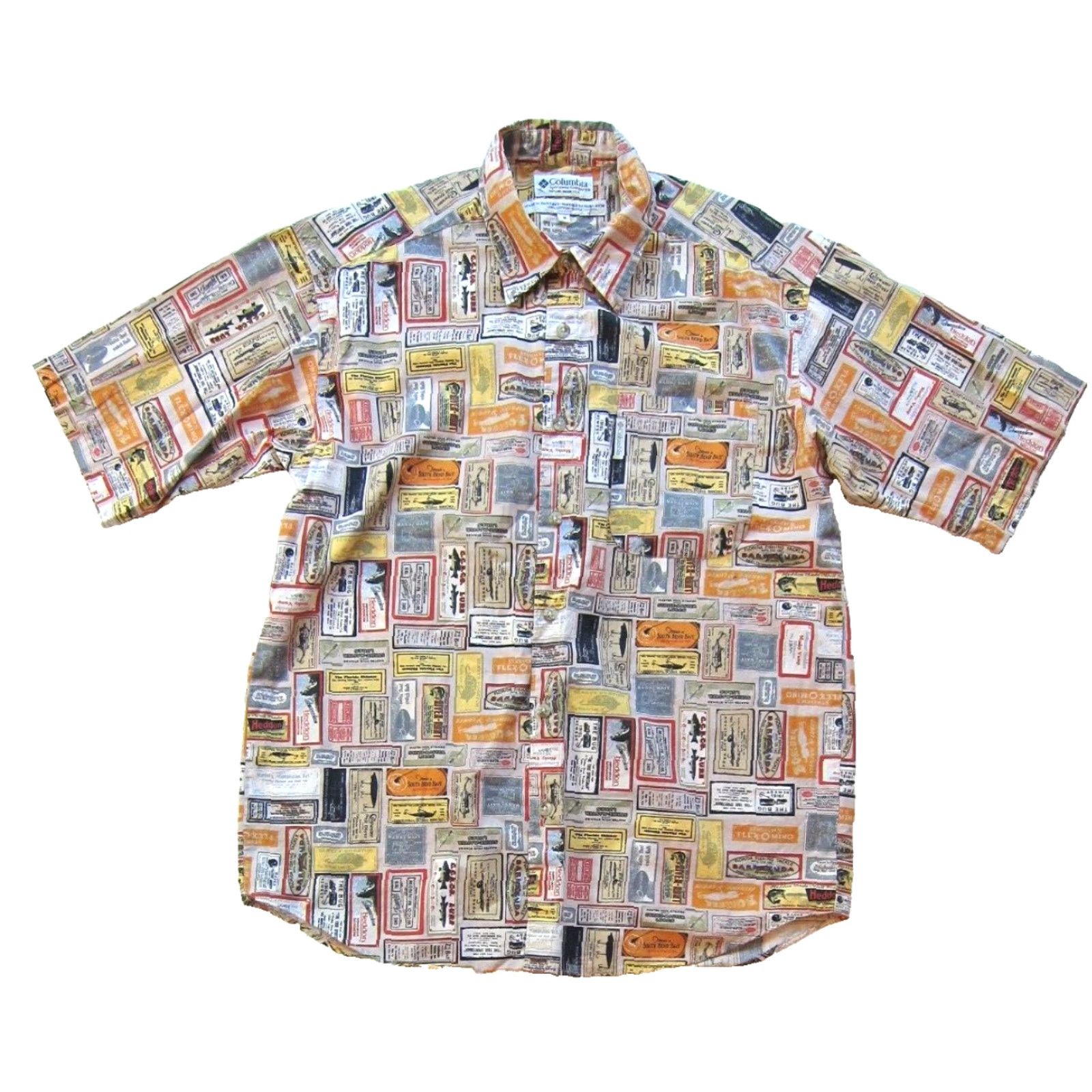 Vintage Vtg Columbia Sportswear Shirt Men M-L Short Sleeve Cotton Fishing Button-Up Collared Vintage 90s Fish Theme Red Orange Yellow Size US M / EU 48-50 / 2 - 2 Thumbnail