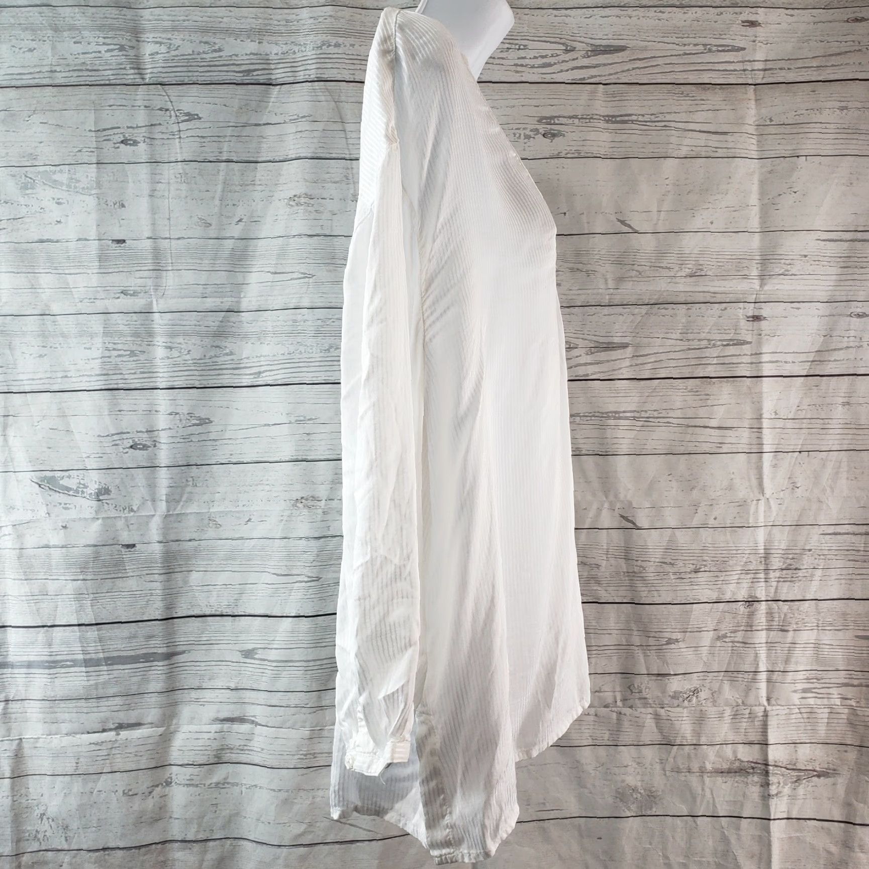 Treasure & Bond Treasure & Bond Womens Popover Blouse Shirt L White Stripe V-Neck Sheer Viscose Size L / US 10 / IT 46 - 3 Thumbnail