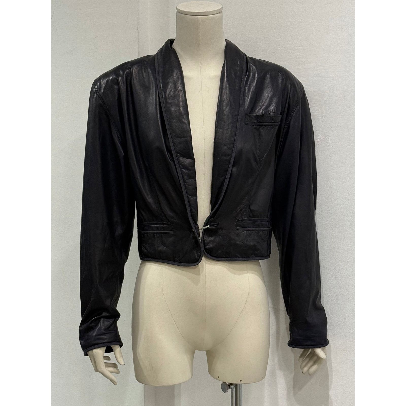 Versace 1980s Gianni Versace suspended shoulders leather jacket Size S / US 4 / IT 40 - 2 Thumbnail