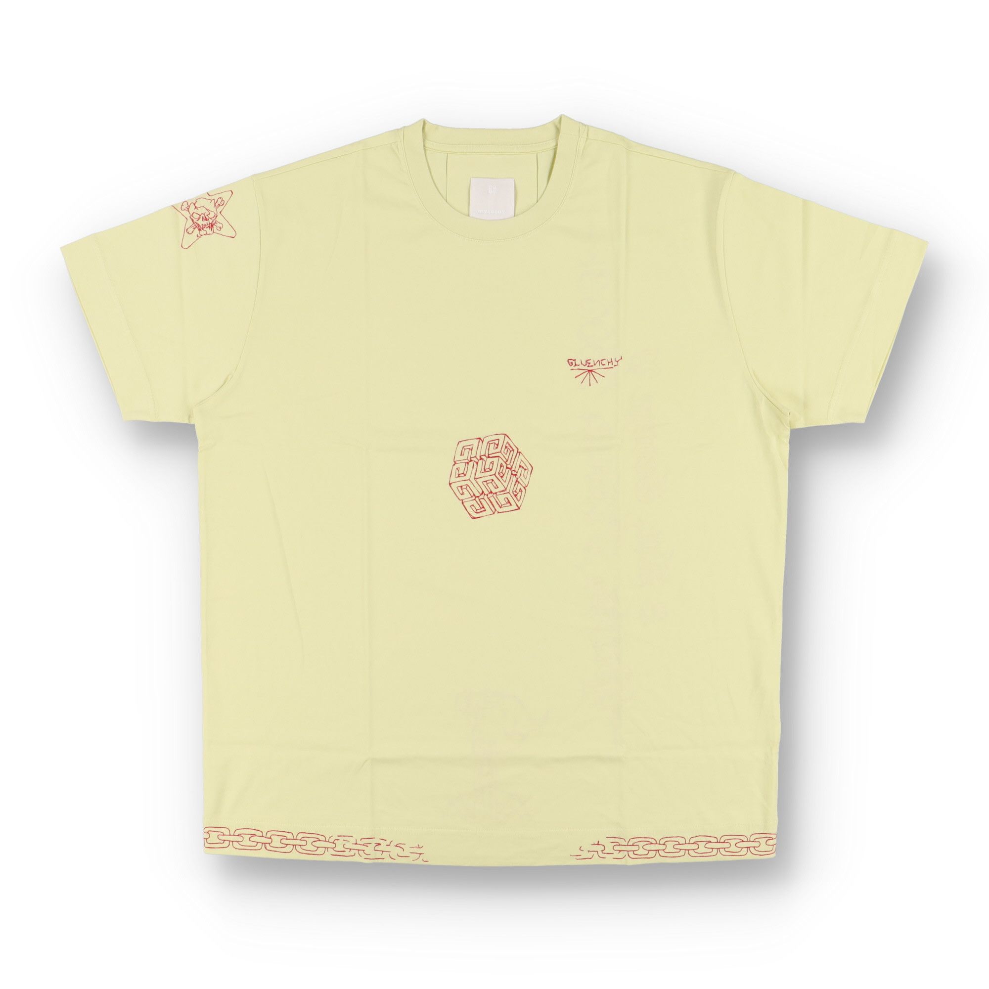 Givenchy Yellow Embroidered Chain Skull Logo Oversized T-Shirt Size US XXS / EU 40 - 1 Thumbnail