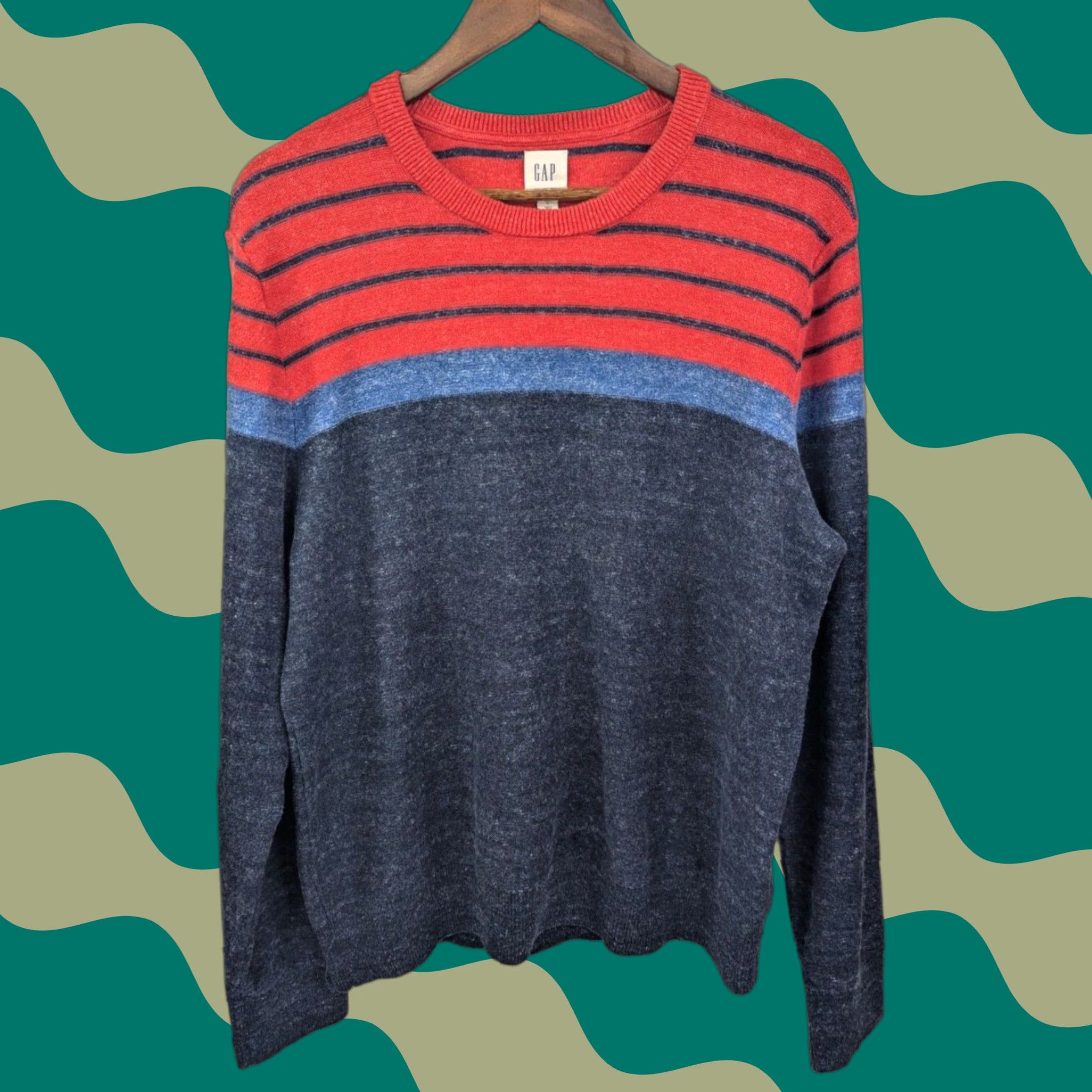 Gap Gap Sweater Men Large Cotton Crew Neck Pullover Navy Blue Red Stripe Budding Size US L / EU 52-54 / 3 - 1 Thumbnail