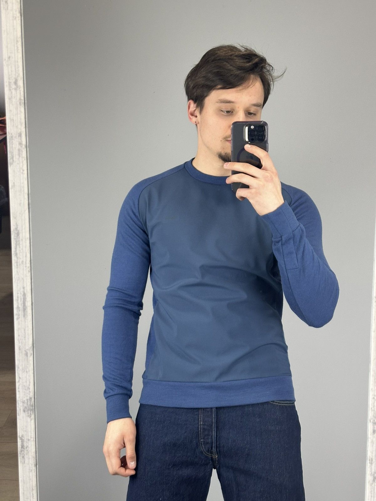 Rapha merino windstopper sweatshirt mens blue cycling