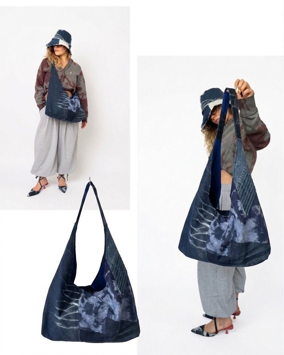 Handmade Handcrafted oversized messenger bag made from reworked denim Size ONE SIZE - 4 Thumbnail