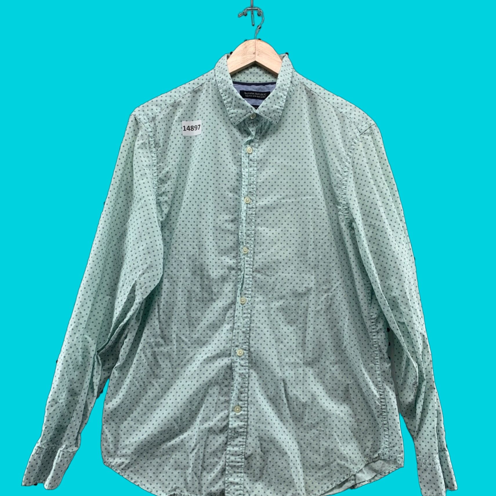 Banana Republic VINTAGE Banana Republic Shirt Men Large Green Polka Dot Button-Down Long Sleeve 90s Classic Mens Size US L / EU 52-54 / 3 - 1 Thumbnail