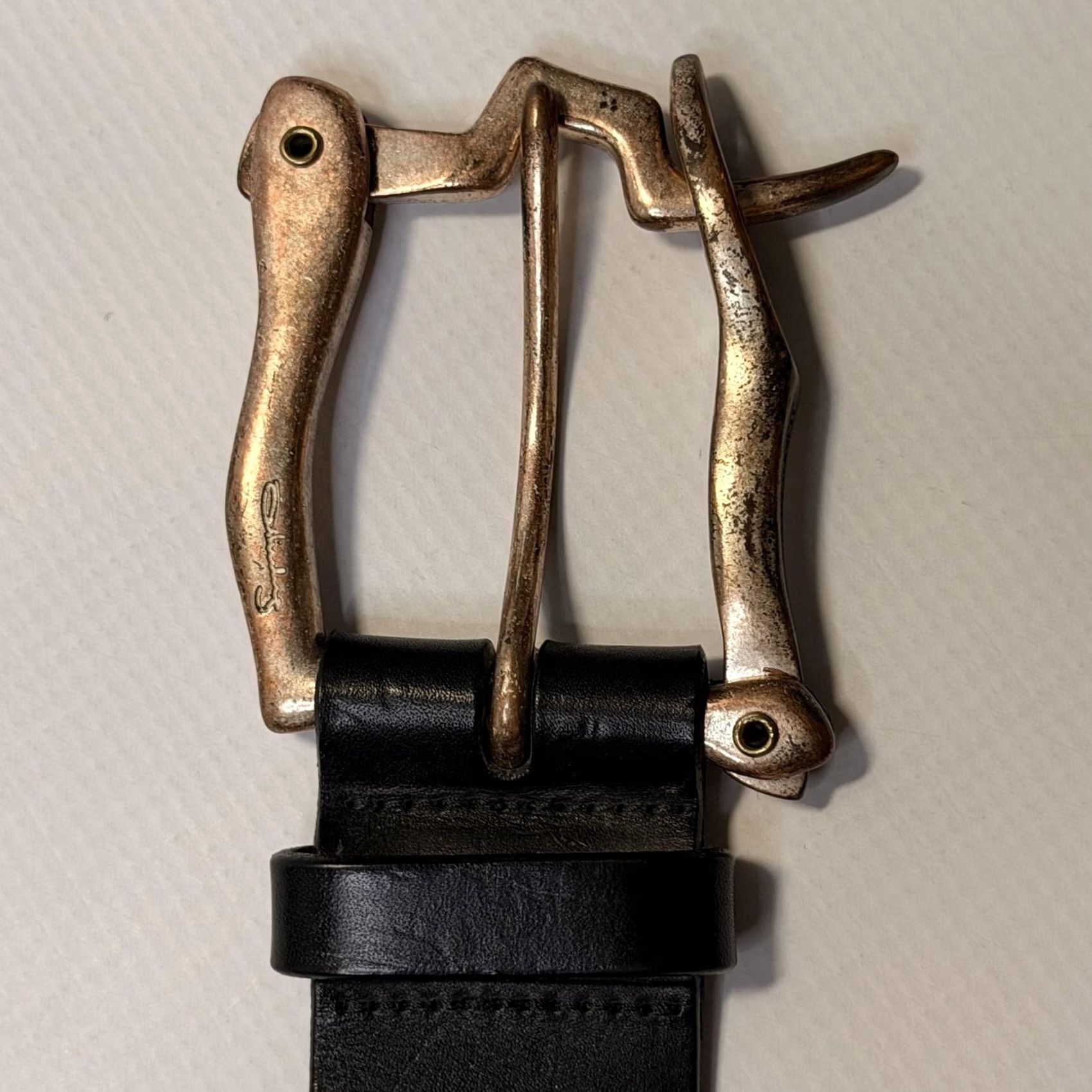 J.Lindeberg J.Lindeberg Belt Mens 34 Leather Made in Italy Buckle Sculptural Buckle Black Dress Belt Mens 34 Leather Size 34 - 7 Thumbnail