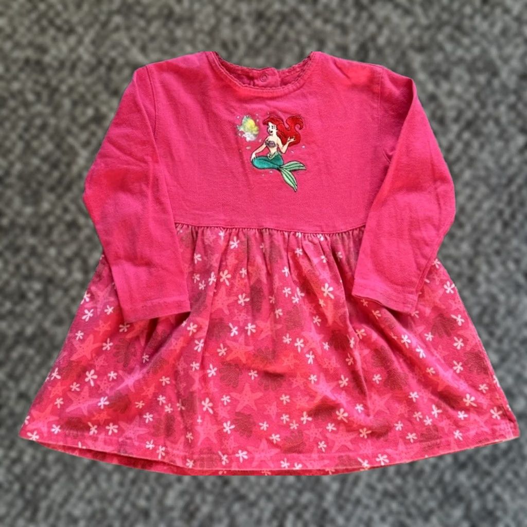 Disney VINTAGE Disney The Little Mermaid Ariel & Flounder Girls Dress 3T Pink 1990s Cotton Blend Disney Girls Long Sleeve Casual Dress Size ONE SIZE - 1 Thumbnail