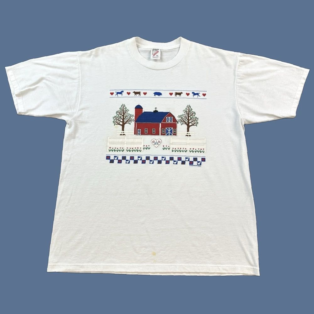Jerzees VINTAGE Jerzees Shirt Women's XL White Endless Designs Barn House Farm USA Made Size XL / US 12-14 / IT 48-50 - 1 Thumbnail
