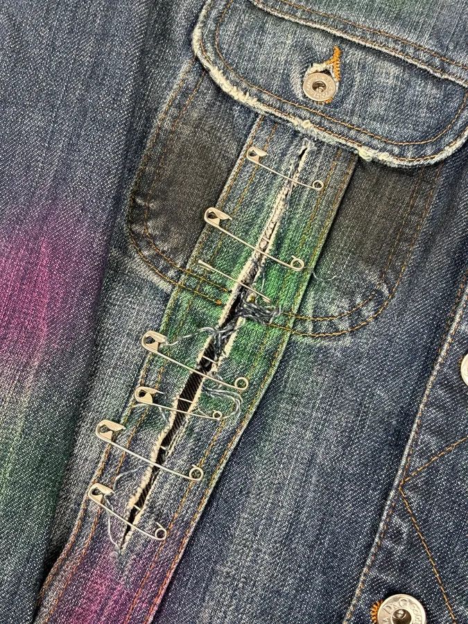 Dolce & Gabbana AW2001 Dolce & Gabbana Safety Pins Tie-Dye Distressed Denim Jacket Size US XS / EU 42 / 0 - 9 Thumbnail