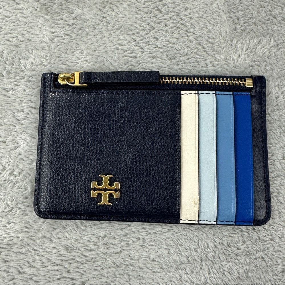 Tory Burch Tory Burch Kira Slim Card Case (Black/Blue) Wallet with Emb Size ONE SIZE - 4 Thumbnail