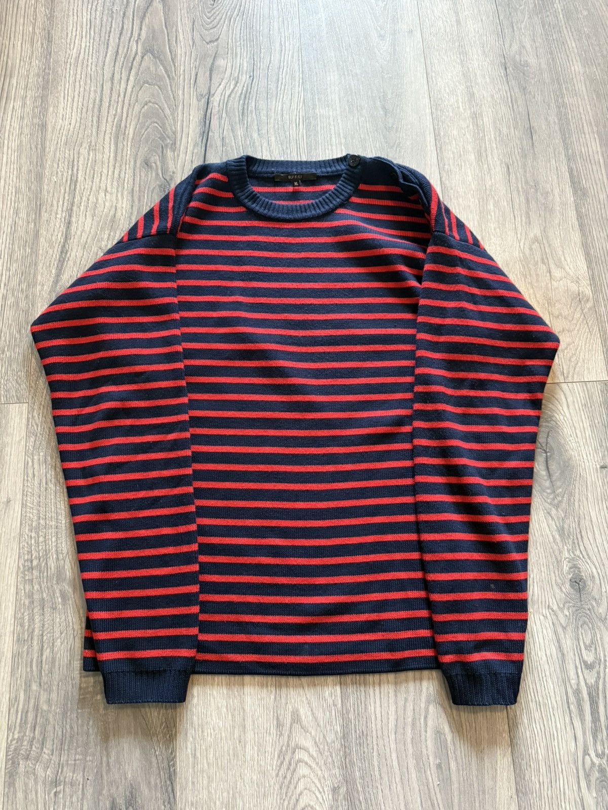 Gucci Gucci Navy Wool Sweater with Red Breton Stripes Size US XL / EU 56 / 4 - 1 Thumbnail