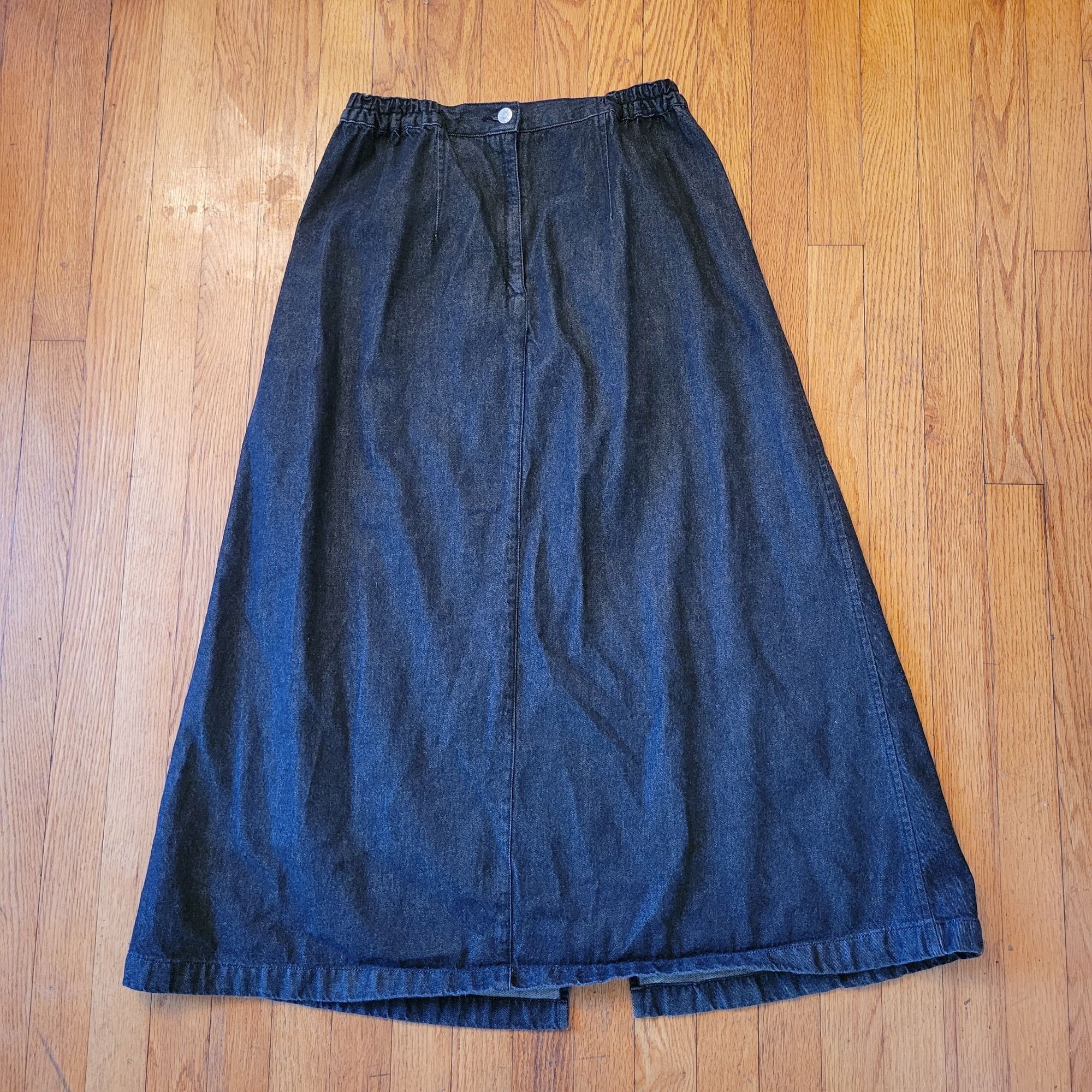 Vintage Roamans 8 Black Denim Long A Line Skirt Cotton Maxi Modest F Size 30" / US 8 / IT 44 - 2 Thumbnail