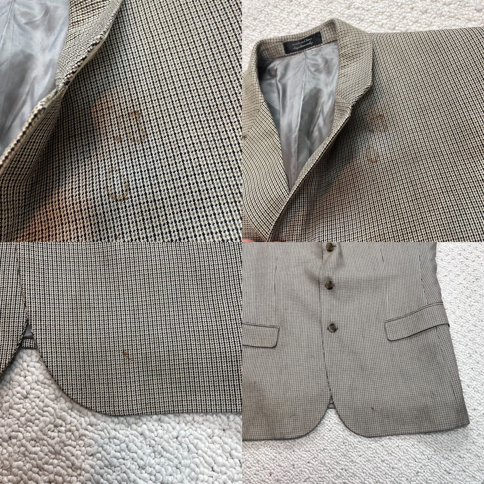 Vintage Andrew Fezza Mens Blazer 44 R Beige Silk Single-Breasted Notch Three-Button Short Sports Coat Formal Size 44R - 8 Thumbnail