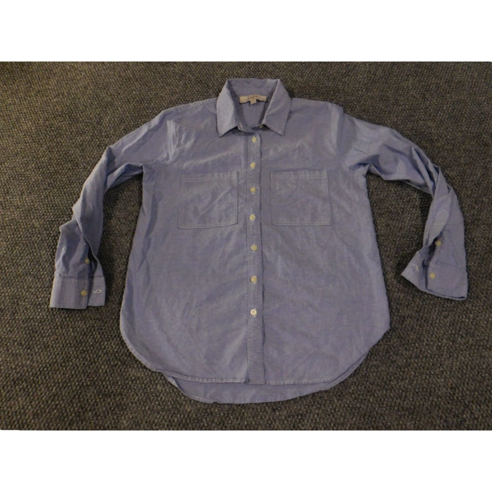 Loft LOFT Button-Up Shirt Womens XS Blue Long Sleeve 100 Percent Cotton Casual Size XS / US 0-2 / IT 36-38 - 2 Thumbnail