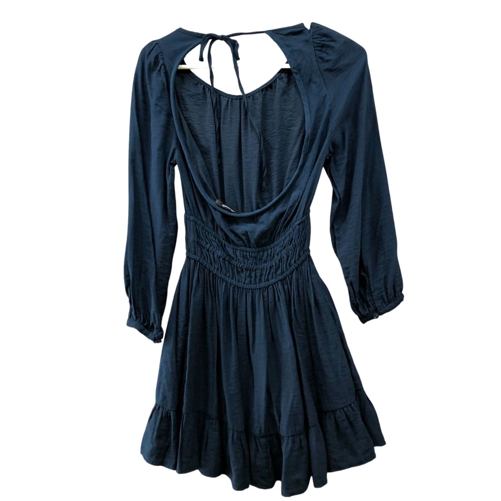 Madewell VINTAGE Madewell Long Sleeve Mini Dress Womens XXS Blue Teal Tie Back Open Back A-Line Size XXS / US 00 / IT 34 - 2 Thumbnail