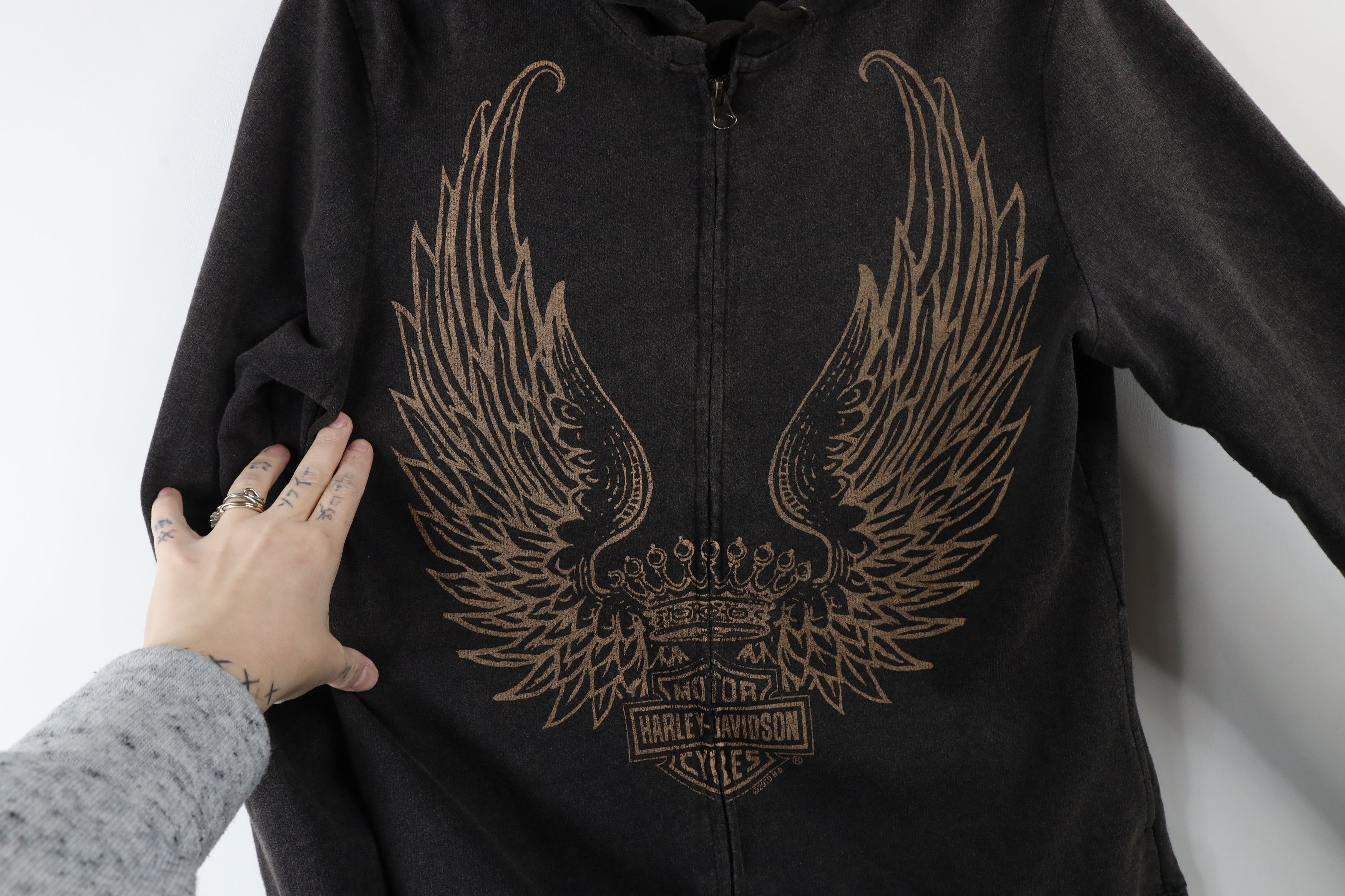 Harley Davidson × Vintage Vintage Y2K Harley Davidson Wash Crown Wings Full Zip Hoodie Size M / US 6-8 / IT 42-44 - 8 Thumbnail