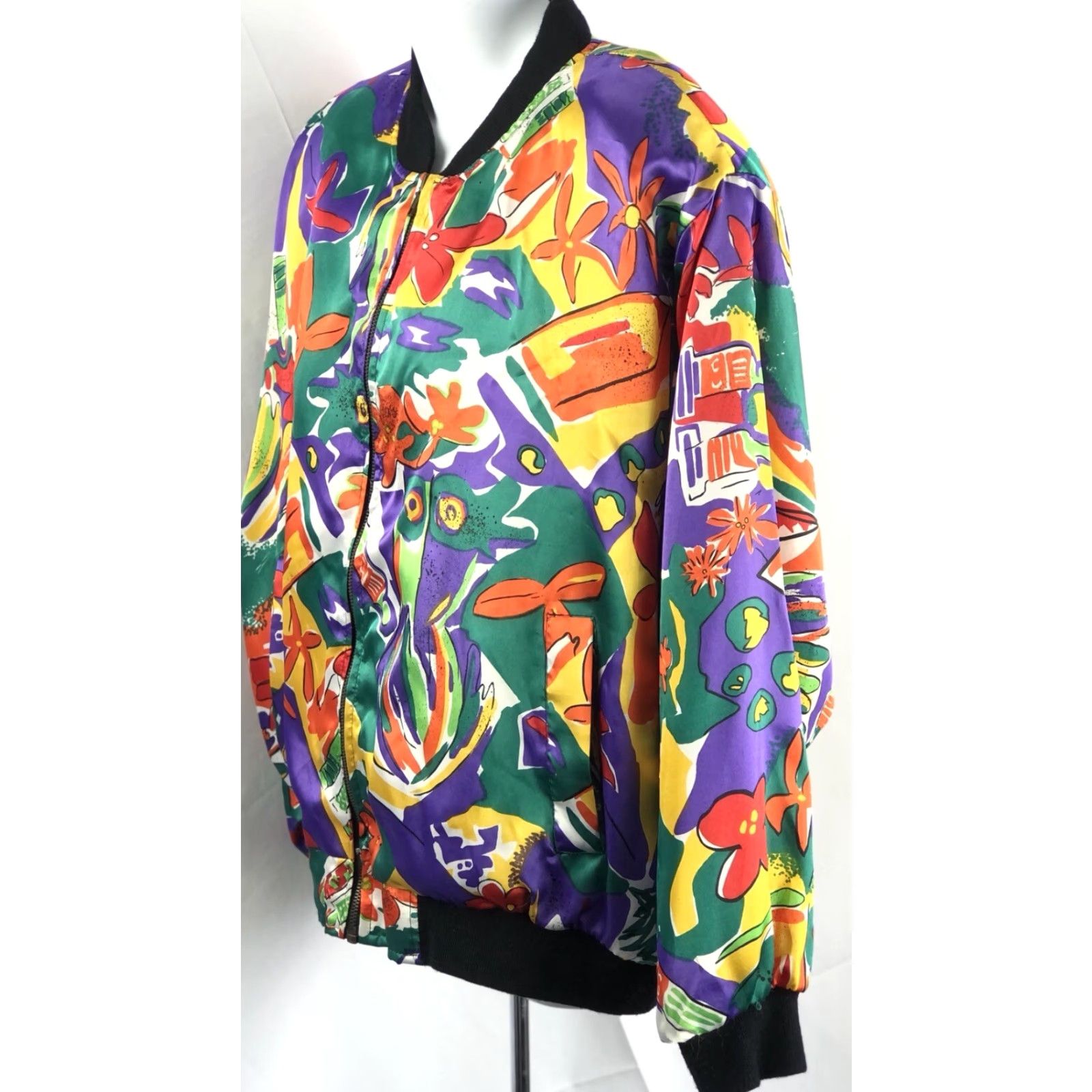 Vintage VINTAGE Stefano Satin Jacket L Retro Pop Abstract Art Full Zip Pockets Lined Mens Size US L / EU 52-54 / 3 - 3 Thumbnail