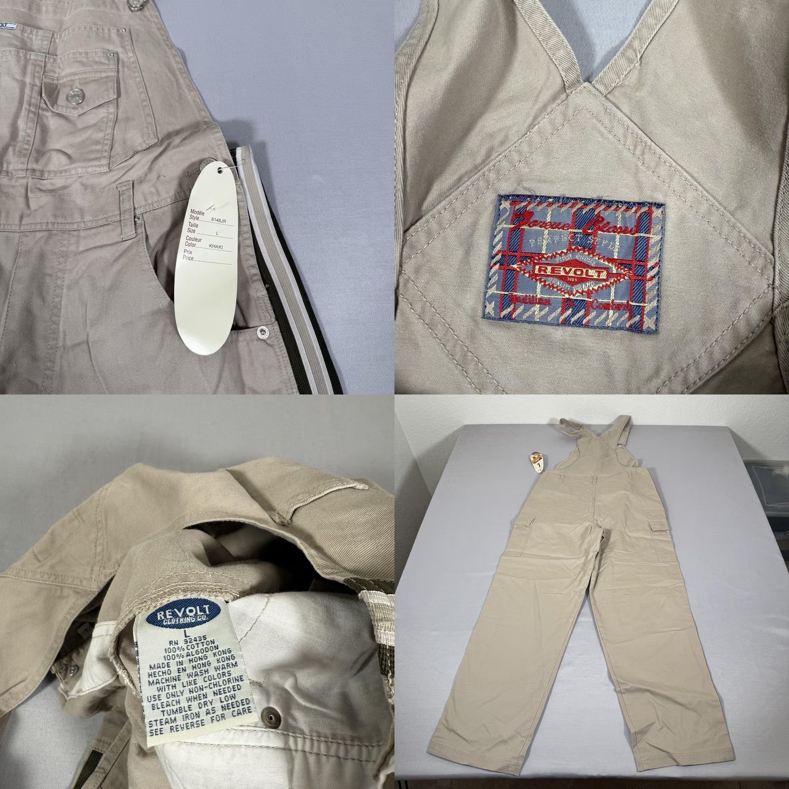 Vintage VINTAGE Revolt Overalls Womens L Khaki Twill Cargo Striped 90s Y2K Pants Jeans Shirt? Size 36" / US 14 / IT 50 - 9 Thumbnail