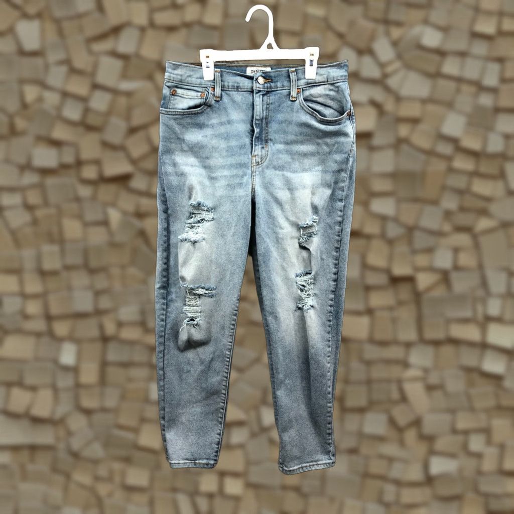 Denizen DENIZEN Jeans Size 11 Juniors Mid Rise Dark Wash Blue Denim Distressed Mother Mom Jean Womens Jeans Regular Fit 30x26 Size 32" / US 10 / IT 46 - 1 Thumbnail