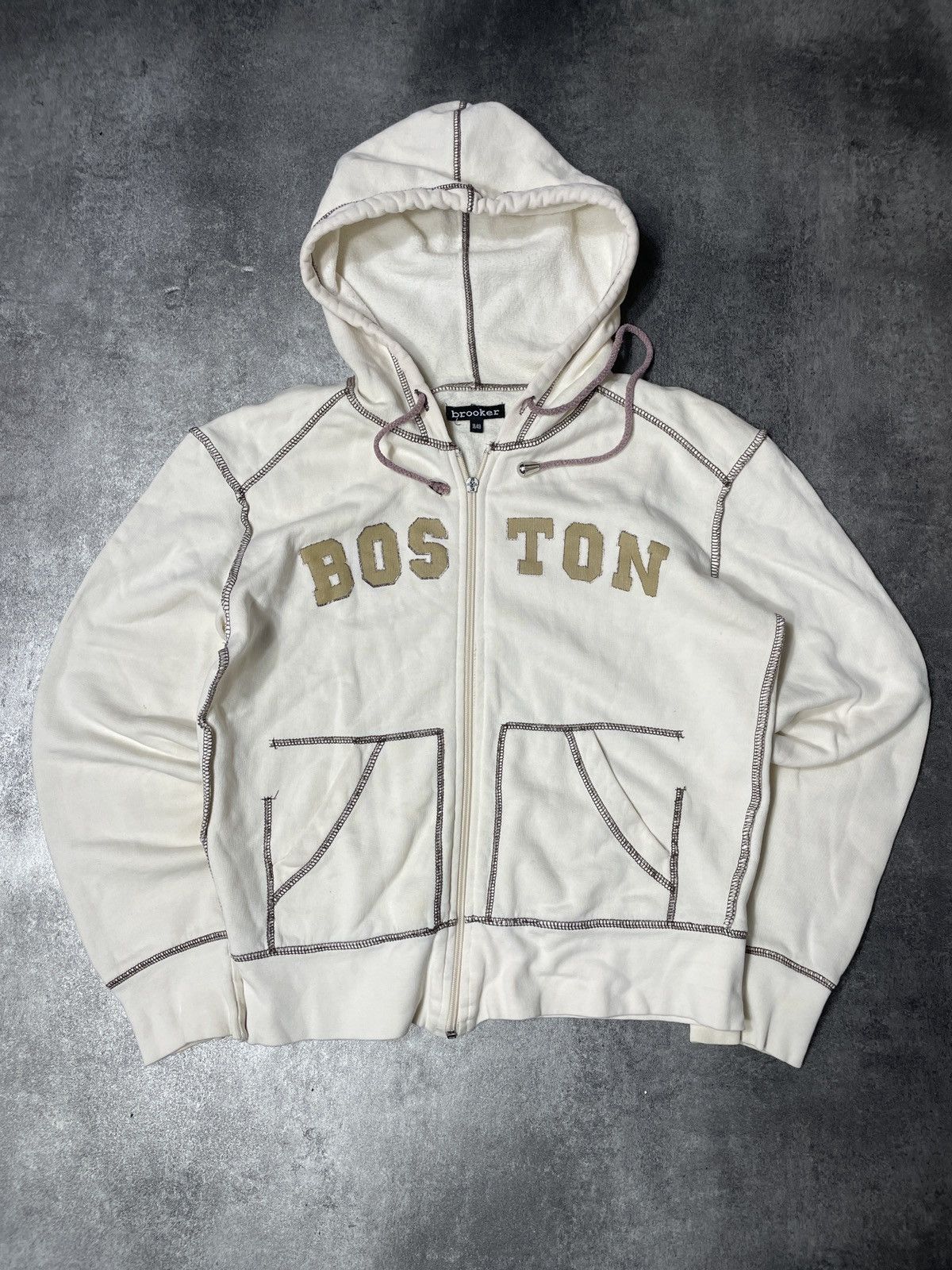 Vintage 🔥RARE🔥Vintage Y2K Hoodie Zip Spellout Boxy USA Boston Size S / US 4 / IT 40 - 1 Thumbnail