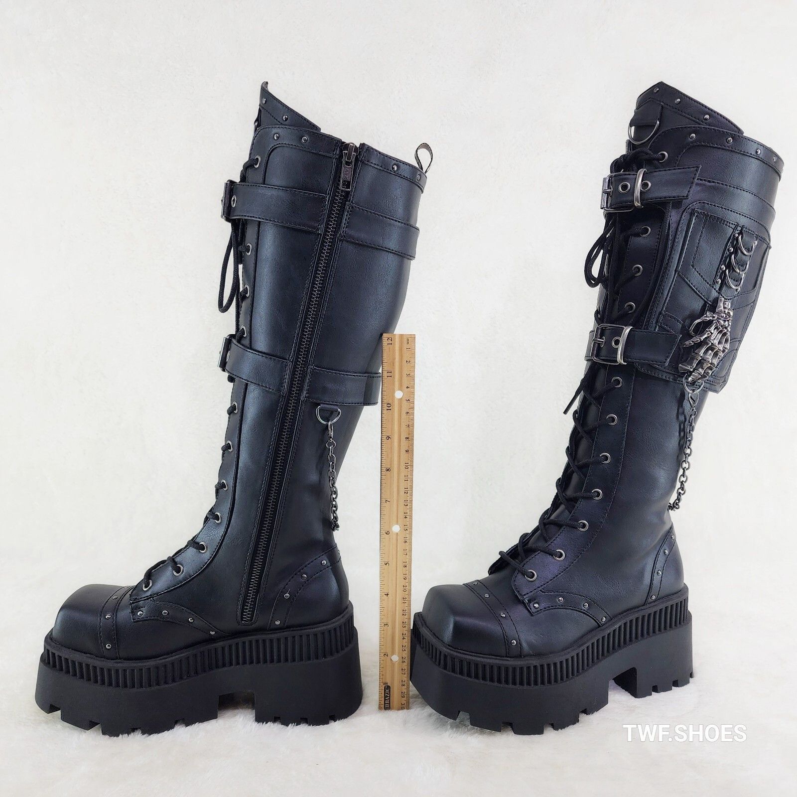 Demonia Cult DEMONIA Wicked Wrath Square Toe Goth Lace Up Knee High Boots Size US 8 / IT 38 - 3 Thumbnail