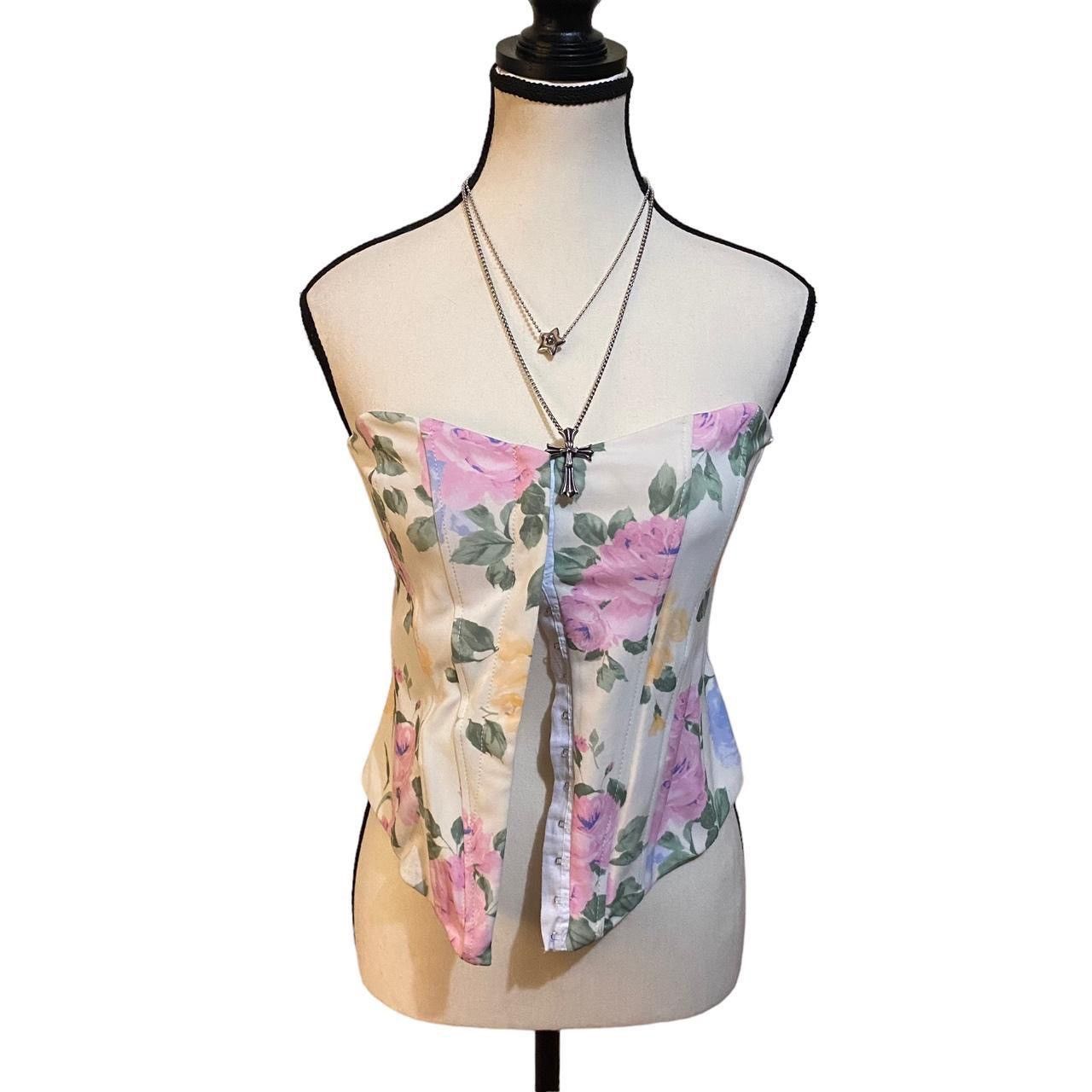 image of Vintage Floral Paneled Corset Top ⋆｡‧₊°♱༺ in Pink, Women's (Size Small)